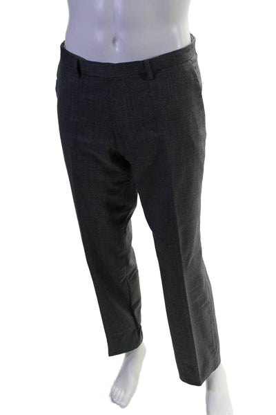 Boss Hugo Boss Mens Wool Grid Print Flat Front Dress Pants Gray Size 34R