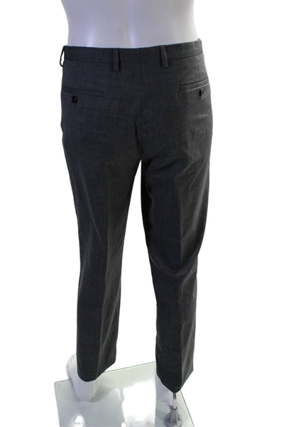 Boss Hugo Boss Mens Wool Grid Print Flat Front Dress Pants Gray Size 34R