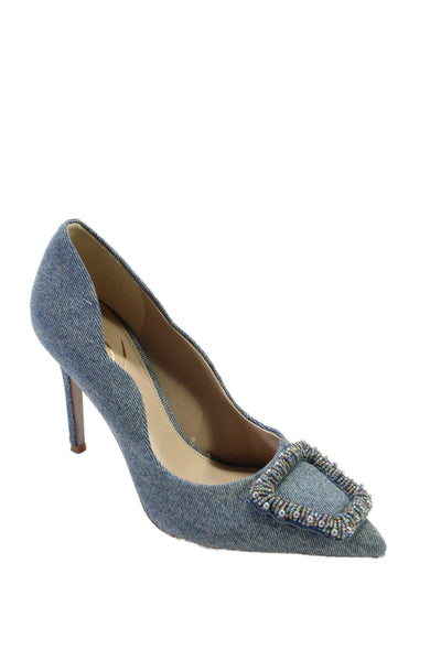 Sam Edelman Womens Denim Beaded Pointed Toe Slip On Heels Pumps Blue Size 6