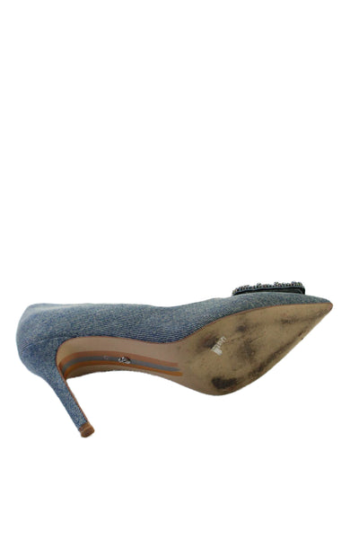 Sam Edelman Womens Denim Beaded Pointed Toe Slip On Heels Pumps Blue Size 6