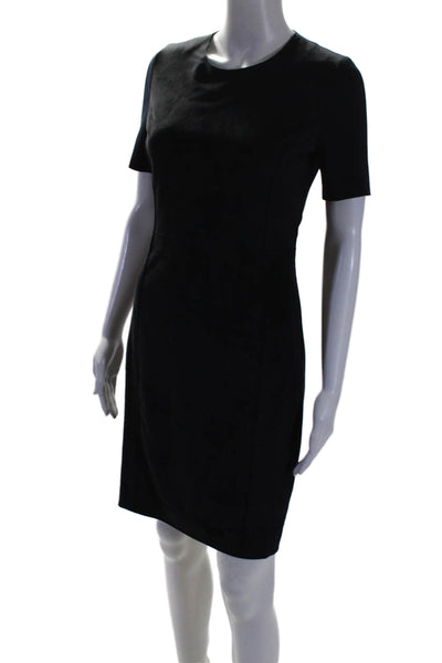 T Tahari Womens Round Neck Short Sleeve Zip Up Mid-Calf Dress Navy Size 2