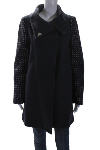 Zara Woman Womens Textured Studded Long Sleeved Hook and Eye Coat Black Size L