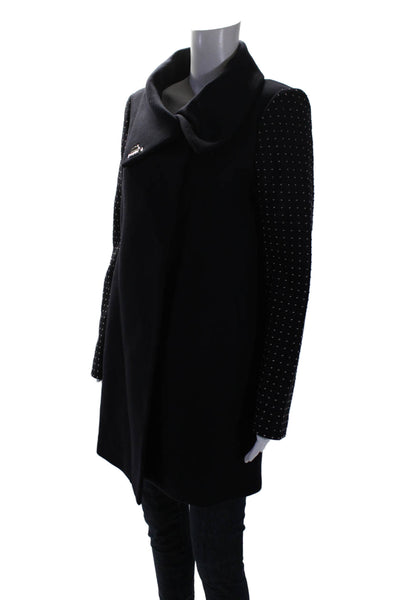 Zara Woman Womens Textured Studded Long Sleeved Hook and Eye Coat Black Size L