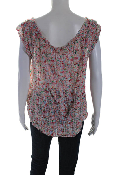 Shoshanna Womens Cotton V Neck Floral Print Sleeveless Blouse Pink Size XS