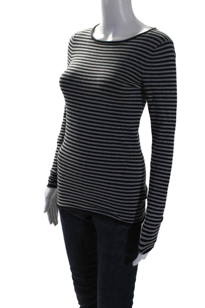 Minnie Rose Womens Cotton Long Sleeve Striped T shirt Gray Black Size XS