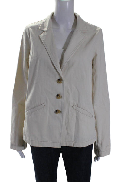 Unsubscribed Womens Cotton Notch Collar Button Up Blazer Jacket Beige Size 4