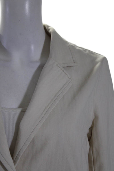 Unsubscribed Womens Cotton Notch Collar Button Up Blazer Jacket Beige Size 4