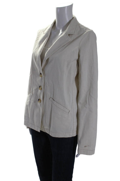 Unsubscribed Womens Cotton Notch Collar Button Up Blazer Jacket Beige Size 4