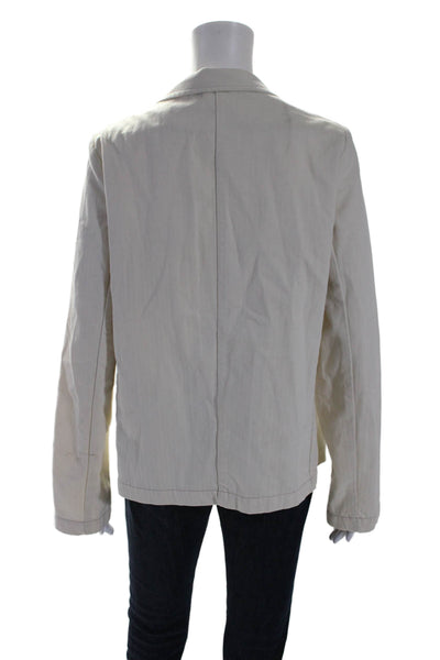 Unsubscribed Womens Cotton Notch Collar Button Up Blazer Jacket Beige Size 4