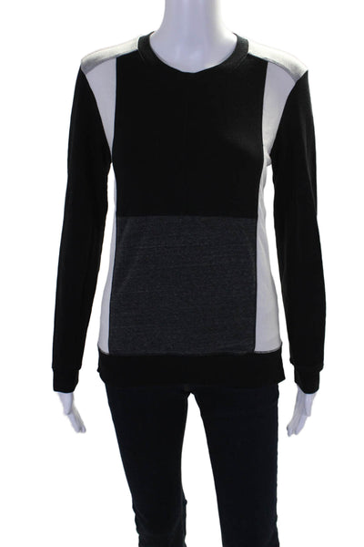 ATKO Womens Double Side Zip Crew Neck Colorblock Sweater Black White Size Small