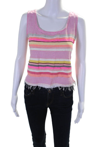 Lemlem Womens Scoop Neck Striped Fringe Cropped Tank Top Pink Size Small