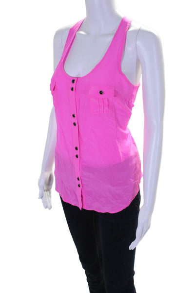 Yumi Kim Womens Button Front Sleeveless Scoop Neck Silk Blouse Pink Size XS