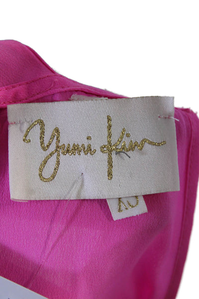 Yumi Kim Womens Button Front Sleeveless Scoop Neck Silk Blouse Pink Size XS