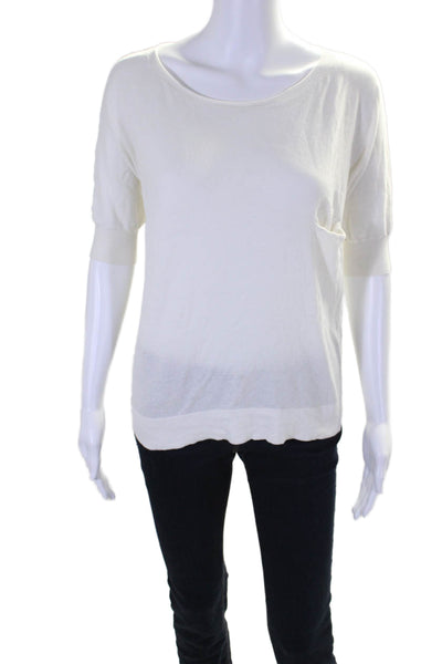 Minnie Rose Womens Half Sleeve Scoop Neck Oversized Knit Shirt White Size Small