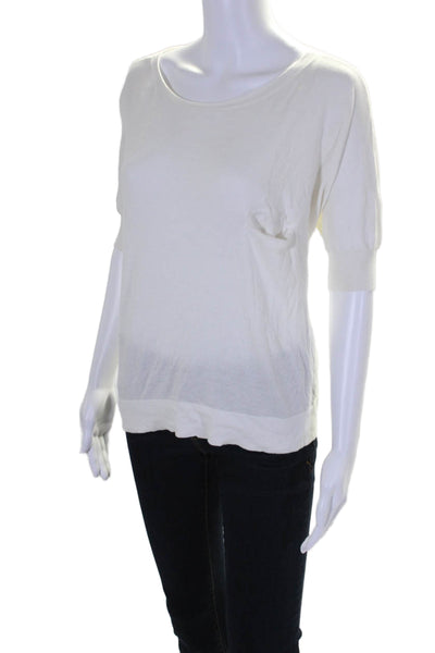 Minnie Rose Womens Half Sleeve Scoop Neck Oversized Knit Shirt White Size Small