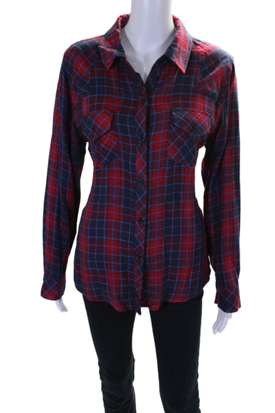 Rails Womens Plaid Button Down Long Sleeves Shirt Red Navy Blue Size Large