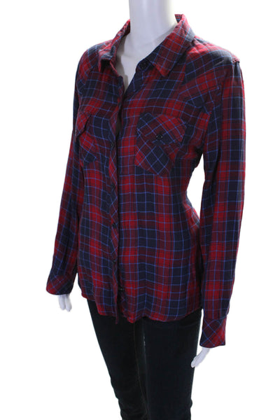 Rails Womens Plaid Button Down Long Sleeves Shirt Red Navy Blue Size Large