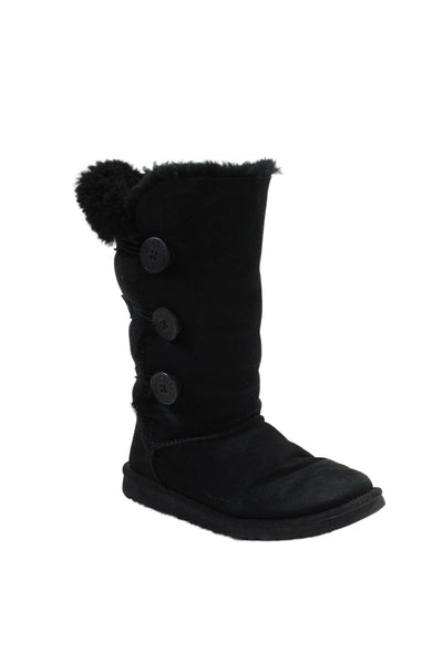 UGG Australia Womens Sheepskin Bailey Button Mid Calf Snow Boots Black 6