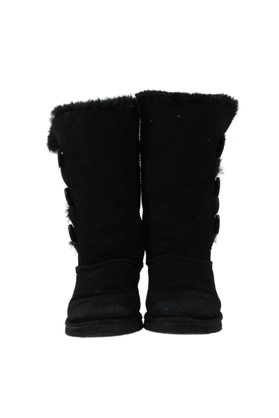 UGG Australia Womens Sheepskin Bailey Button Mid Calf Snow Boots Black 6