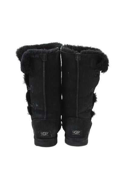 UGG Australia Womens Sheepskin Bailey Button Mid Calf Snow Boots Black 6