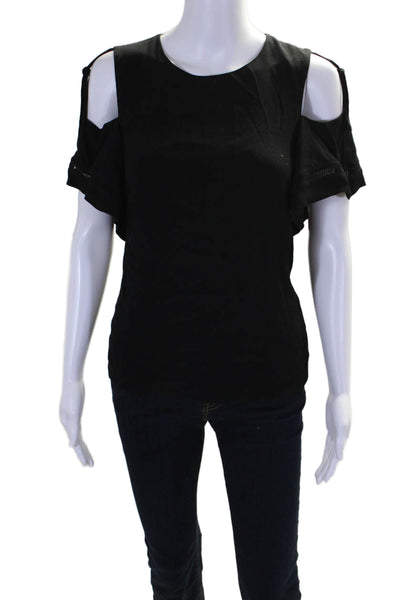 Rebecca Taylor Womens Sleeveless Cut Out Shoulder Ruffle Top Black Size 6