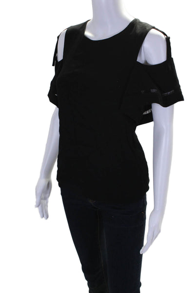 Rebecca Taylor Womens Sleeveless Cut Out Shoulder Ruffle Top Black Size 6