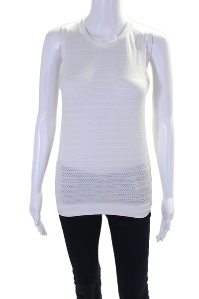 Lululemon Womens High Neck Sleeveless Dotted Ribbed Sheer Tank Top White Size 4