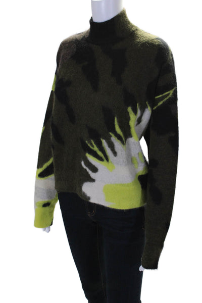 Amiri Womens Dark Green Printed Mohair High Neck Long Sleeve Sweater Top Size XS