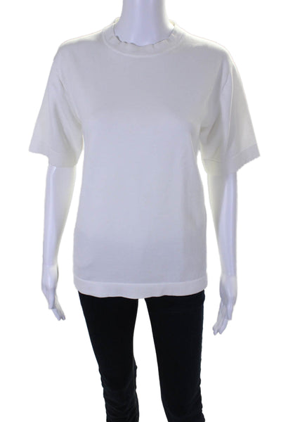 Thom Sweeney Womens Cotton White Crew Neck Short Sleeve Tee Top Size M