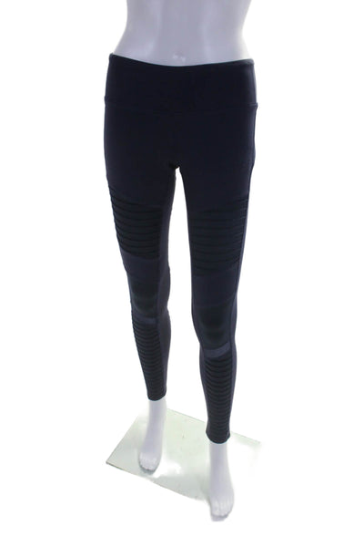 Alo Womens Navy Textured Detail Pull On Active Pants Leggings Size S