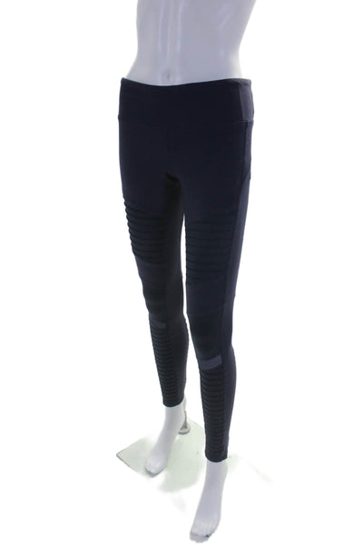 Alo Womens Navy Textured Detail Pull On Active Pants Leggings Size S