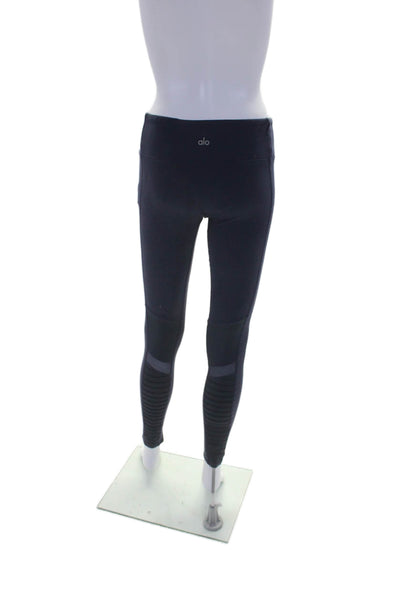 Alo Womens Navy Textured Detail Pull On Active Pants Leggings Size S