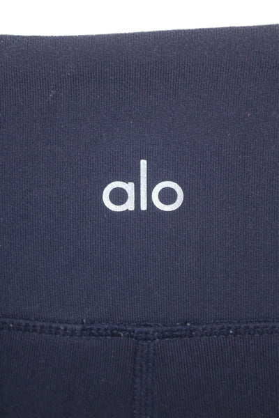 Alo Womens Navy Textured Detail Pull On Active Pants Leggings Size S