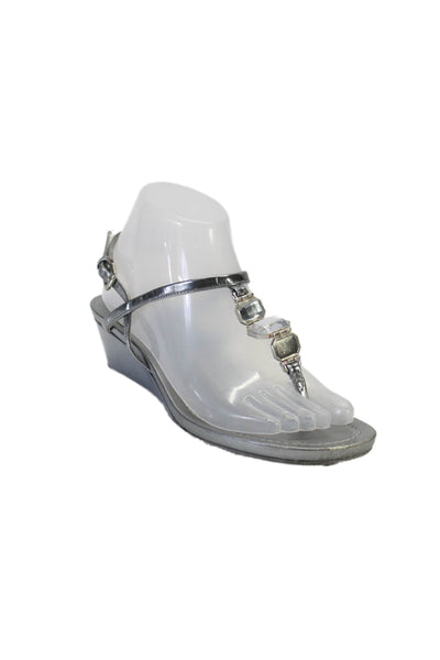 Prada Womens Silver Crystal Detail Wedge Heels Thongs Sandals Shoes Size 6