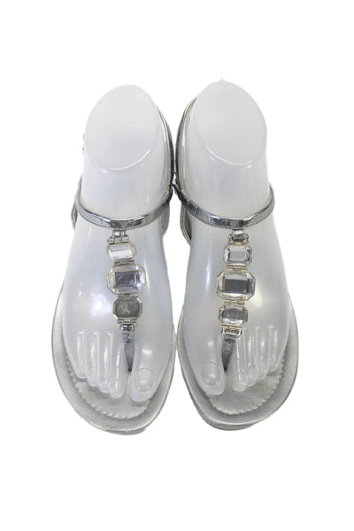 Prada Womens Silver Crystal Detail Wedge Heels Thongs Sandals Shoes Size 6