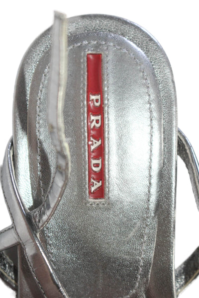 Prada Womens Silver Crystal Detail Wedge Heels Thongs Sandals Shoes Size 6