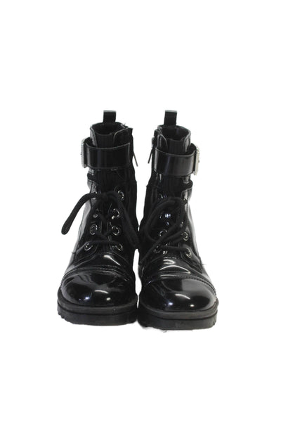 Marc Fisher Womens Patten Leather Zip Buckle Lace Up Combat Boots Black Size 6M