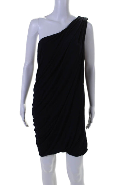 Y Yigal Womens Draped One Shoulder Knit Cocktail Dress Navy Blue Size 4