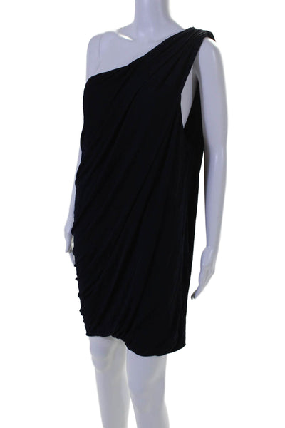 Y Yigal Womens Draped One Shoulder Knit Cocktail Dress Navy Blue Size 4