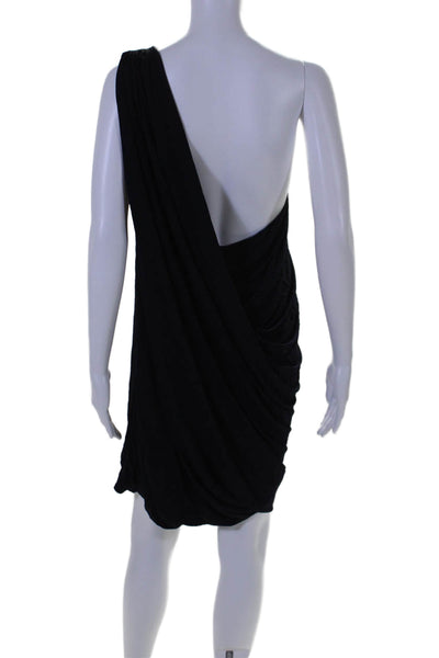 Y Yigal Womens Draped One Shoulder Knit Cocktail Dress Navy Blue Size 4