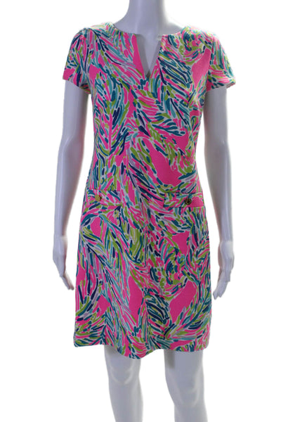 Lilly Pulitzer Womens Short Sleeve V Neck Printed Dress Pink Multi Size Small