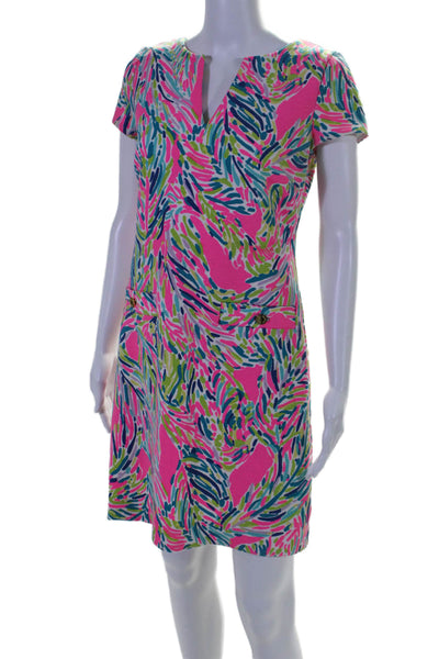 Lilly Pulitzer Womens Short Sleeve V Neck Printed Dress Pink Multi Size Small