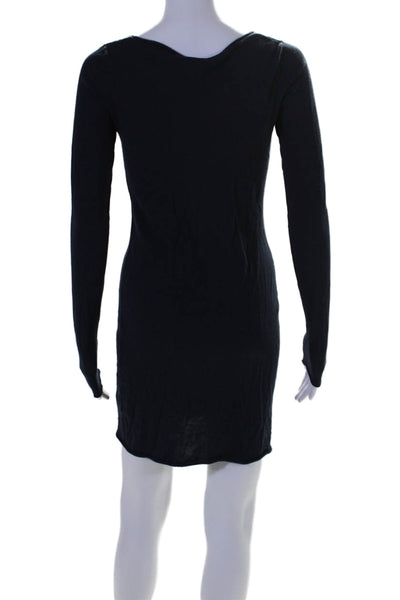 Minnie Rose Womens Long Sleeve Scoop Neck Knit Mini Shirt Dress Navy Size Medium