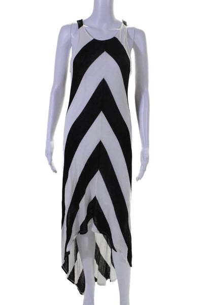 Ella Moss Womens Scoop Neck Chevron Knit High Low Dress White Black Size Medium