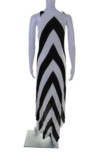 Ella Moss Womens Scoop Neck Chevron Knit High Low Dress White Black Size Medium