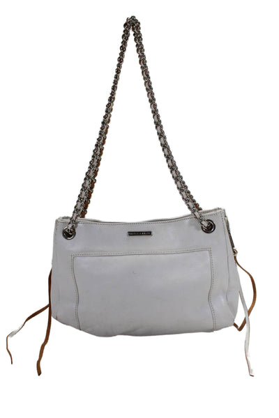 Rebecca Minkoff Womens Leather Silver Tone Chain Link Shoulder Handbag White