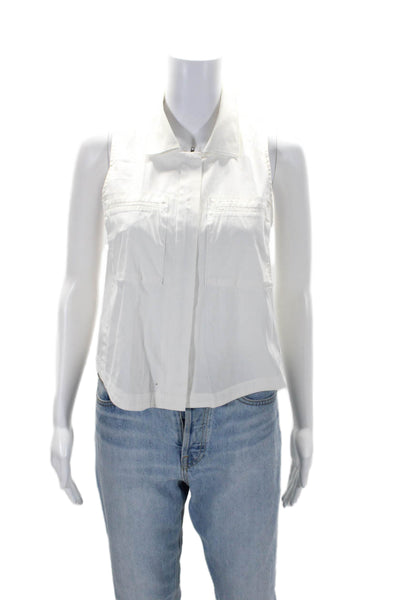 Theory Womens Cotton White Collar Pockets Button Front Sleeveless Shirt Size S