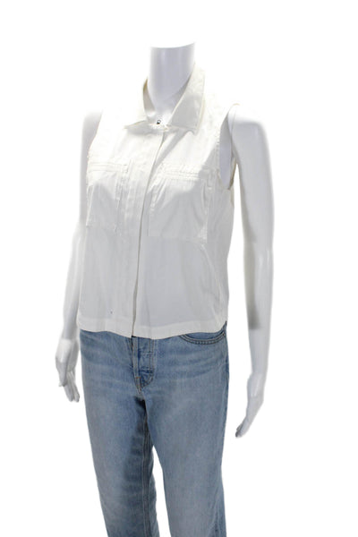 Theory Womens Cotton White Collar Pockets Button Front Sleeveless Shirt Size S