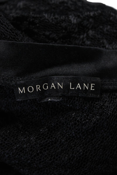 Morgan Lane Womens Long Sleeve Crew Neck Lace Blouse Top Black Size Large