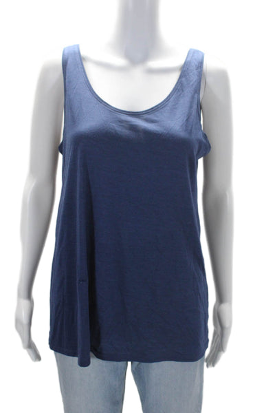 Eileen Fisher Womens Blue Silk Cotton Blend Scoop Neck Tank Top Size M